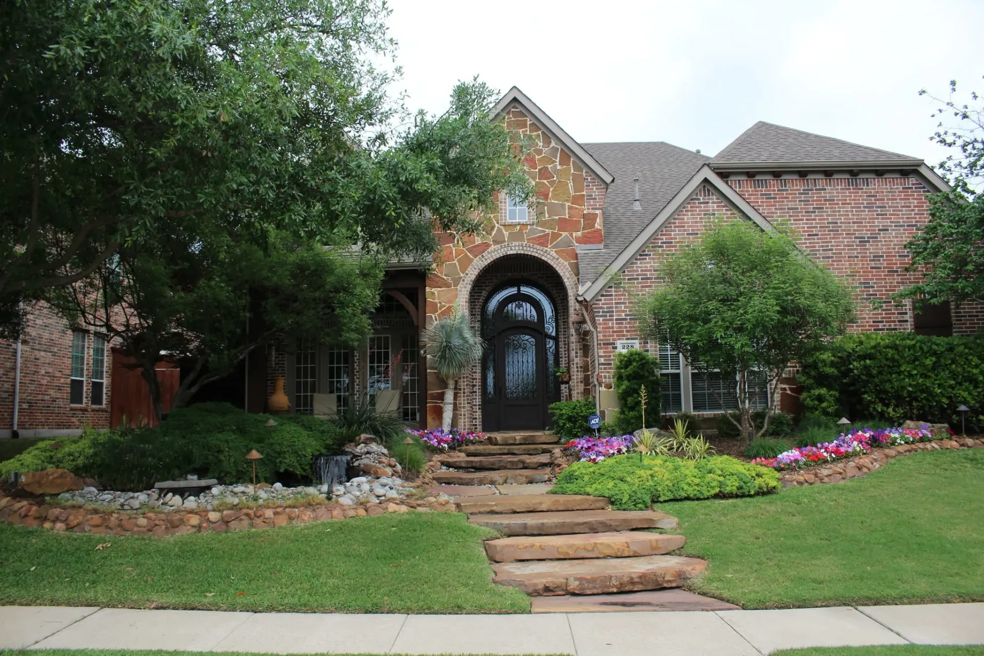 Front Yard Landscape with Water Feature